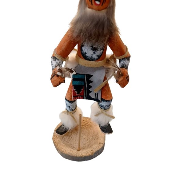 1990's Hopi Wolf Kachina Doll Handmade Wood 10" Signed Detail Native Am Vintage - Picture 2 of 8